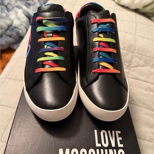 Women’s New Love Moschino Black Sneakers with Rainbow Accents Size 41/10